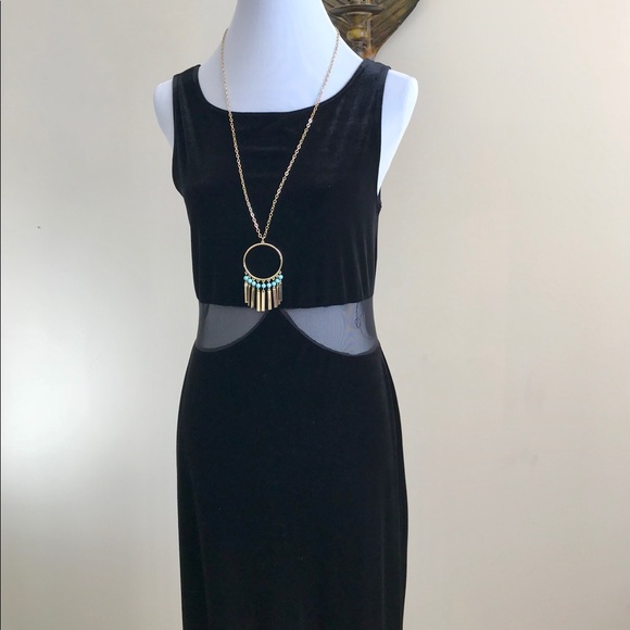 Vintage 90s Black Velvet Cutout Maxi Dress Flaw - Picture 2 of 8